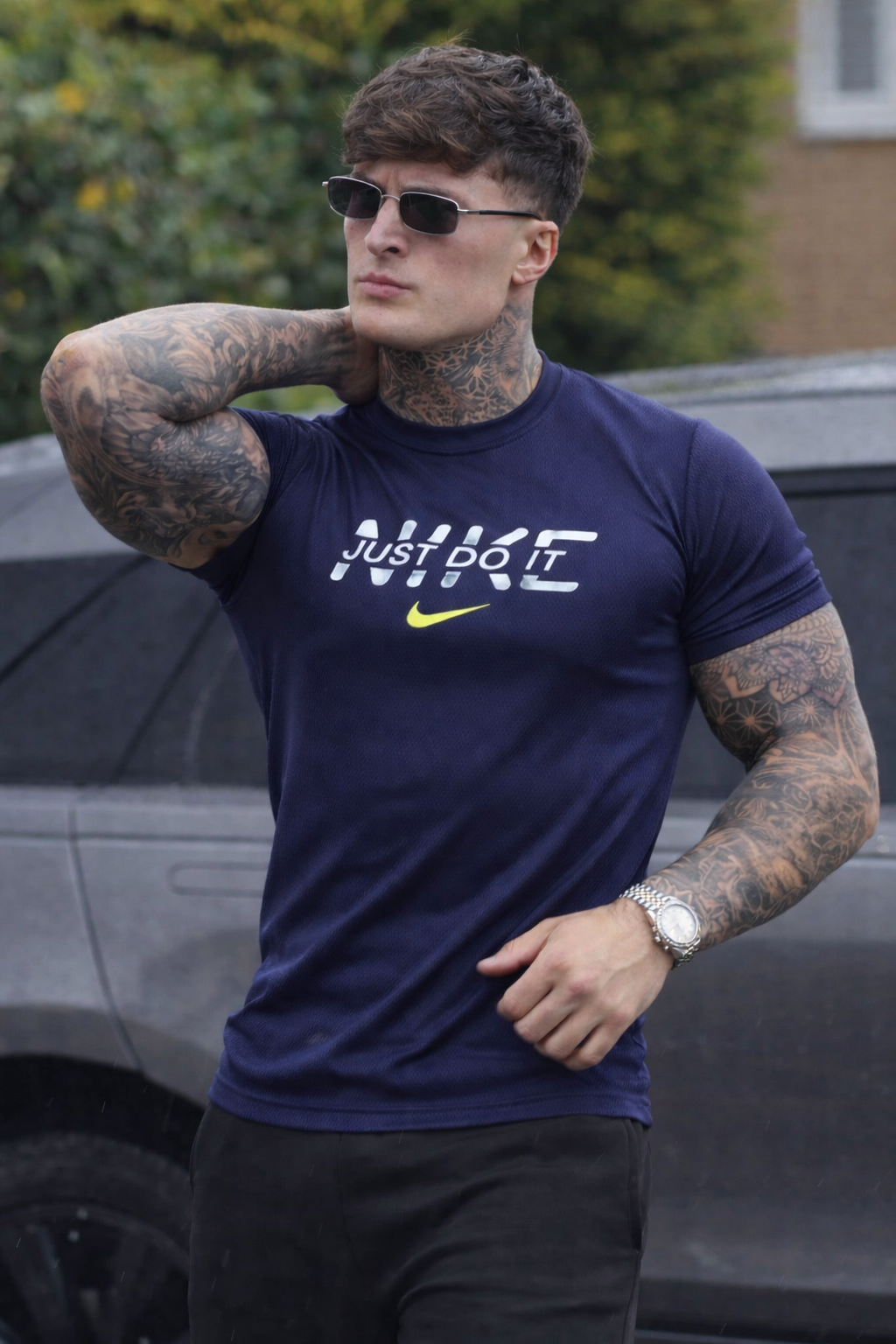 REGULAR FIT LYCRA T-SHIRT QUICK DRYING STUFF - NAVY BLUE