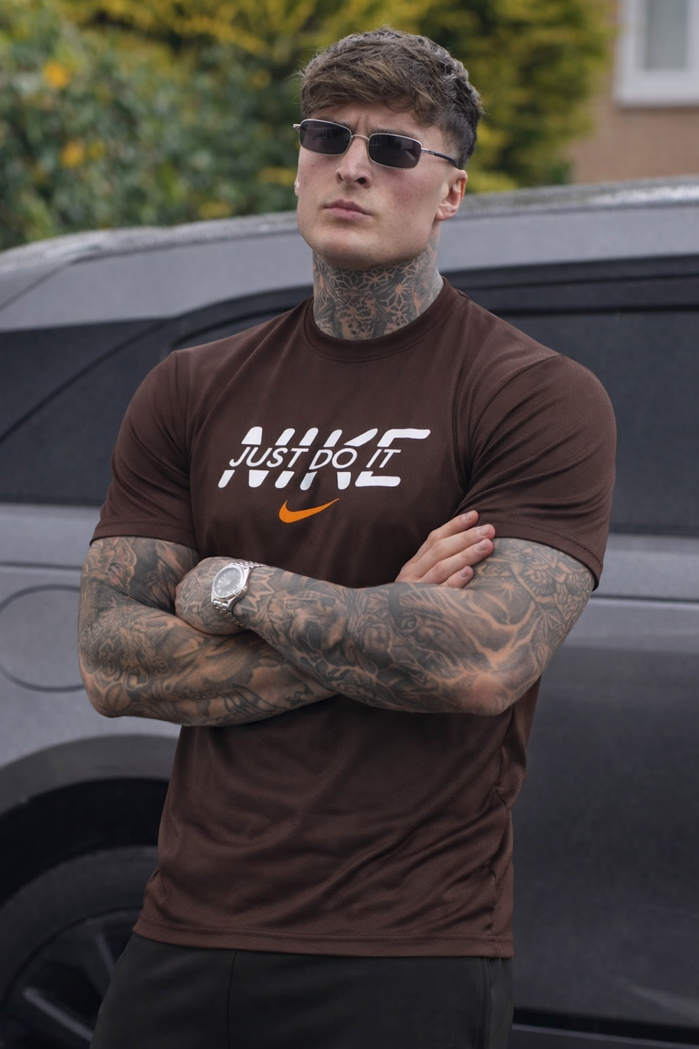 REGULAR FIT LYCRA T-SHIRT QUICK DRYING STUFF -BROWN