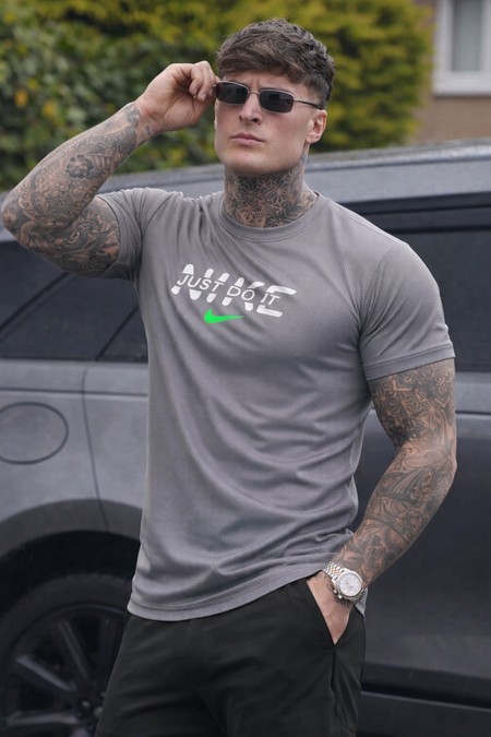 REGULAR FIT LYCRA T-SHIRT QUICK DRYING STUFF - GRAY