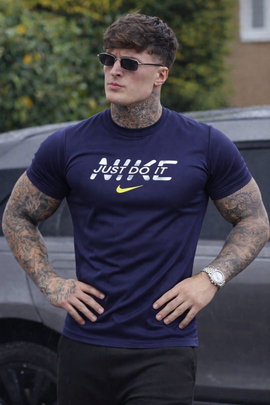 REGULAR FIT LYCRA T-SHIRT QUICK DRYING STUFF - NAVY BLUE
