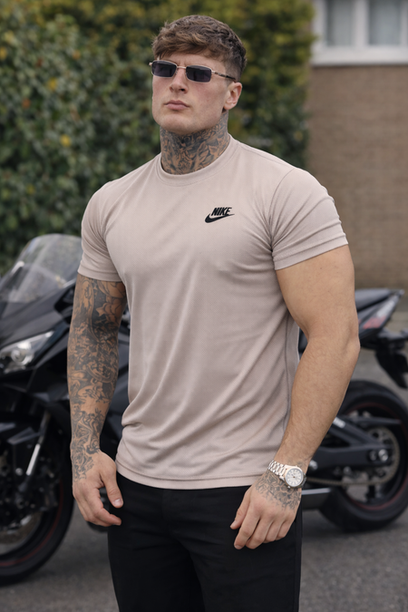 SMOOTH FLEX T-SHIRT WITH UNIQUE HALF SLEEVES DESIGN - TAN