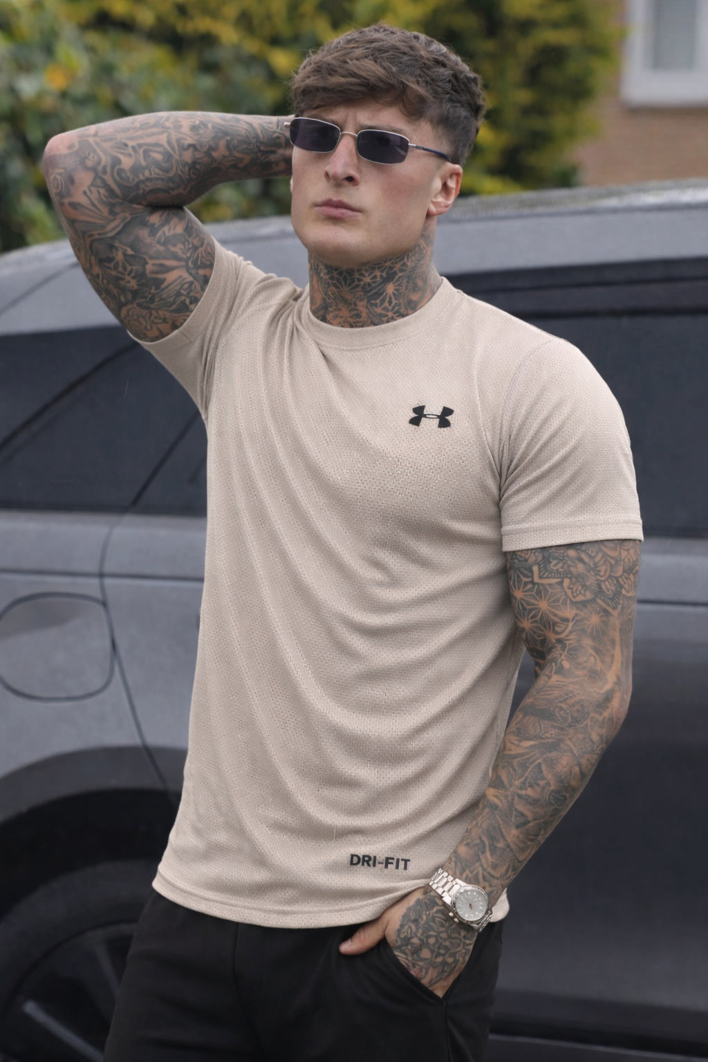 LYCRA COMFORT STYLISH HALF SLEEVES FORMAL T-SHIRT - TAN
