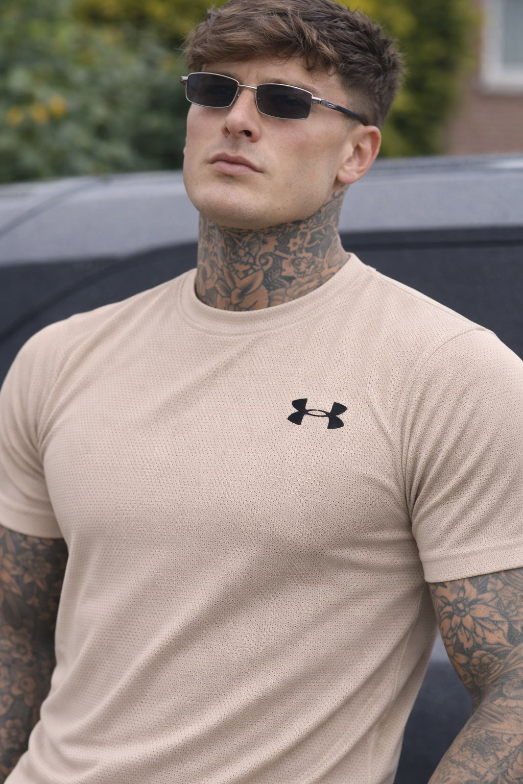 LYCRA COMFORT STYLISH HALF SLEEVES FORMAL T-SHIRT - TAN