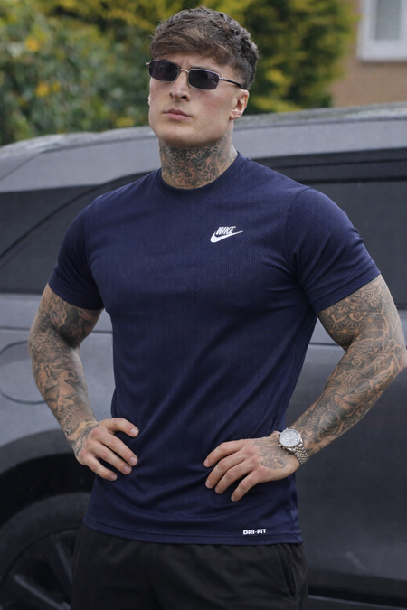 SMOOTH FLEX T-SHIRT WITH UNIQUE HALF SLEEVES DESIGN - NAVY BLUE