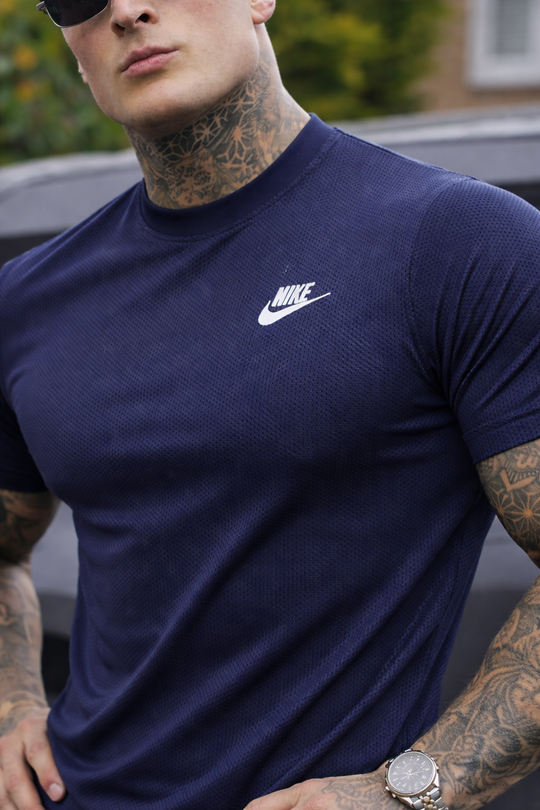 SMOOTH FLEX T-SHIRT WITH UNIQUE HALF SLEEVES DESIGN - NAVY BLUE