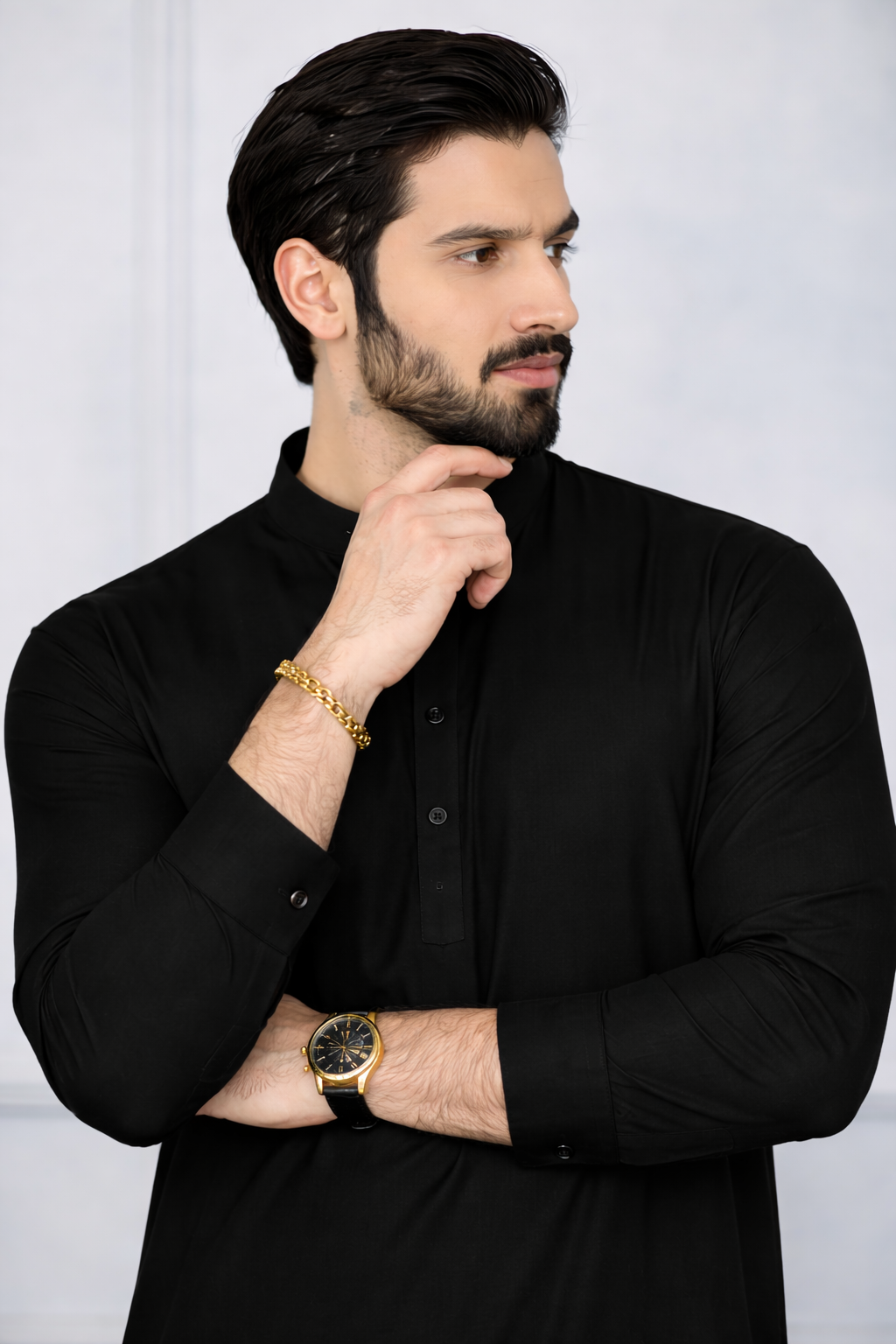 STITCHED ALL SEASON WASH&WEAR BAN SUIT-BLACK