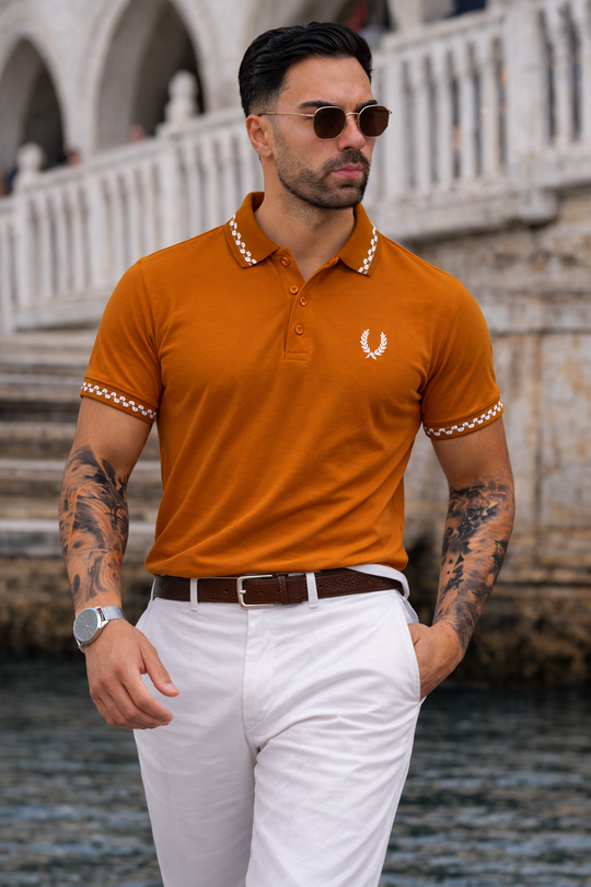 PREMIER COTTON  POLO'S SHIRT WITH QUICK DRYING-NEON BROWN