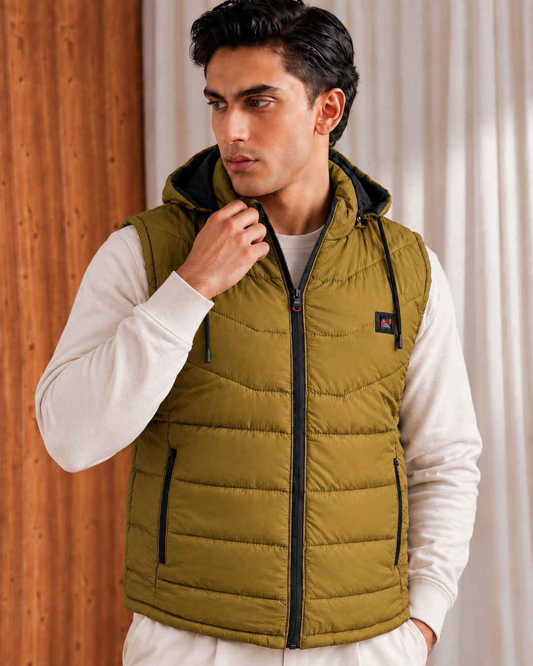 SLEEVLESS REMOVABLE & DETACHABLE JACKET-MUSTARD