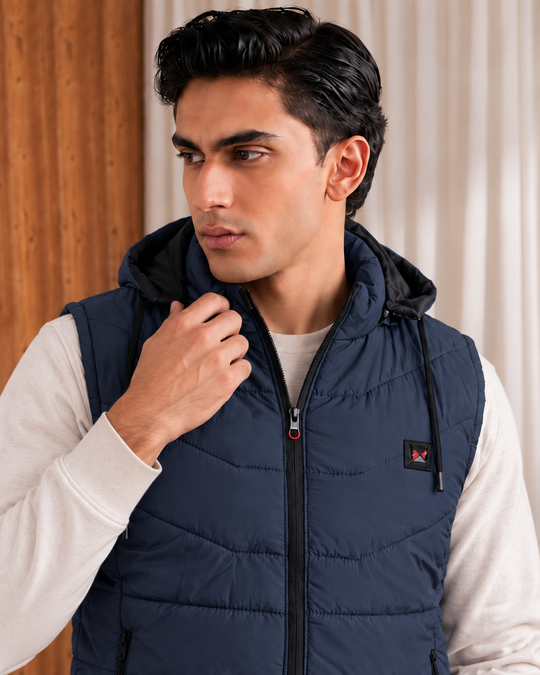 SLEEVLESS REMOVABLE & DETACHABLE JACKET-NAVY BLUE