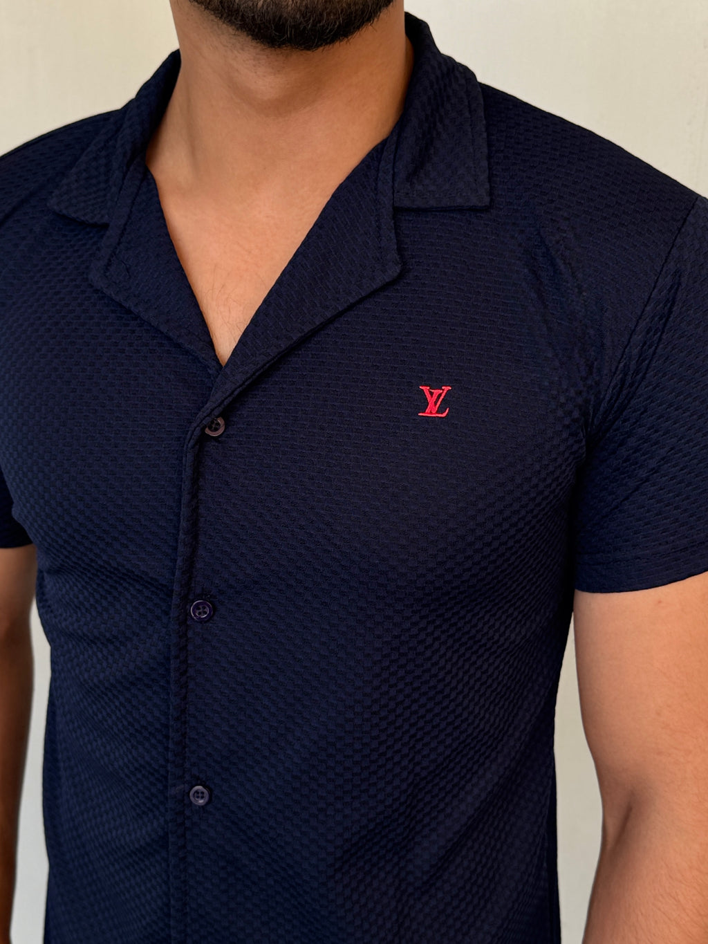 IMPORTED TEXTURE SAFARI SHIRT-ROYAL-BLACK