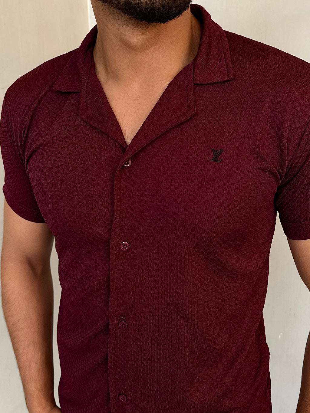IMPORTED TEXTURE SAFARI SHIRT-MAROON