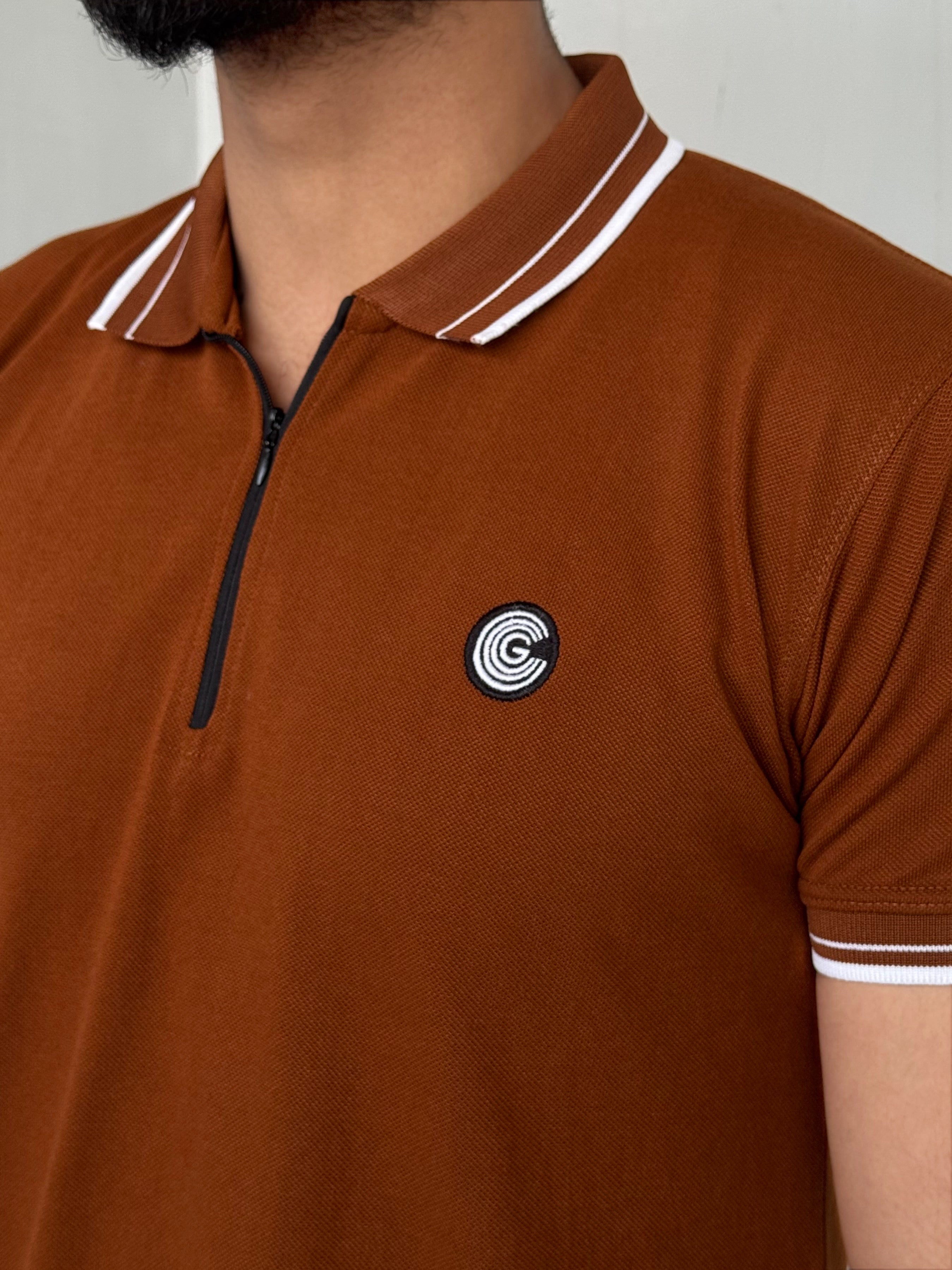 LUXURY COTTON HALF SLEEVES POLO-NEON BROWN