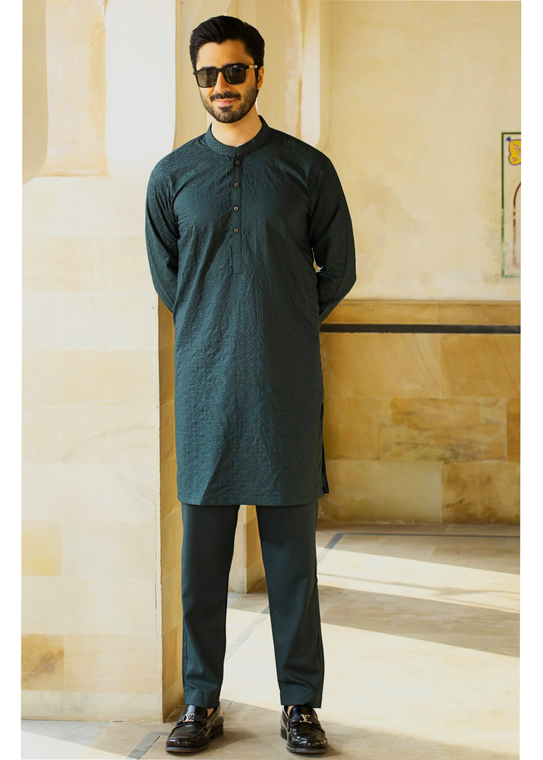 ROYAL CHIKANKARI EMBROIDERED SUIT-SEA-GREAN
