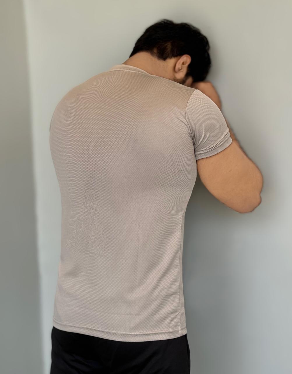 SMOOTH FLEX T-SHIRT WITH UNIQUE HALF SLEEVES DESIGN - TAN