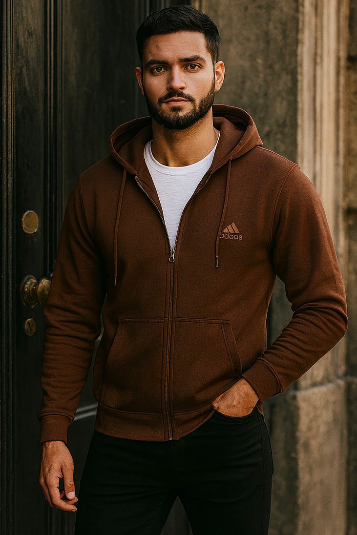 0.02 COMFORTABLE CLASSIC FLEECE HOODIE-BROWN