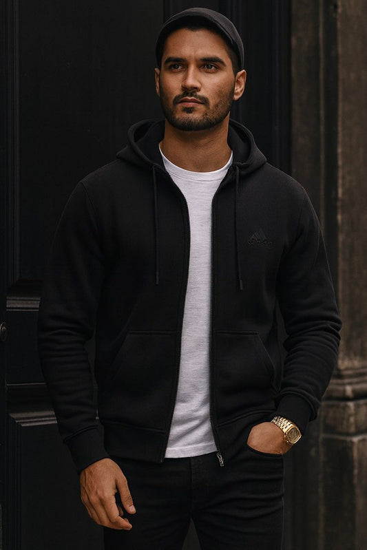 0.02 COMFORTABLE CLASSIC FLEECE HOODIE-BLACK