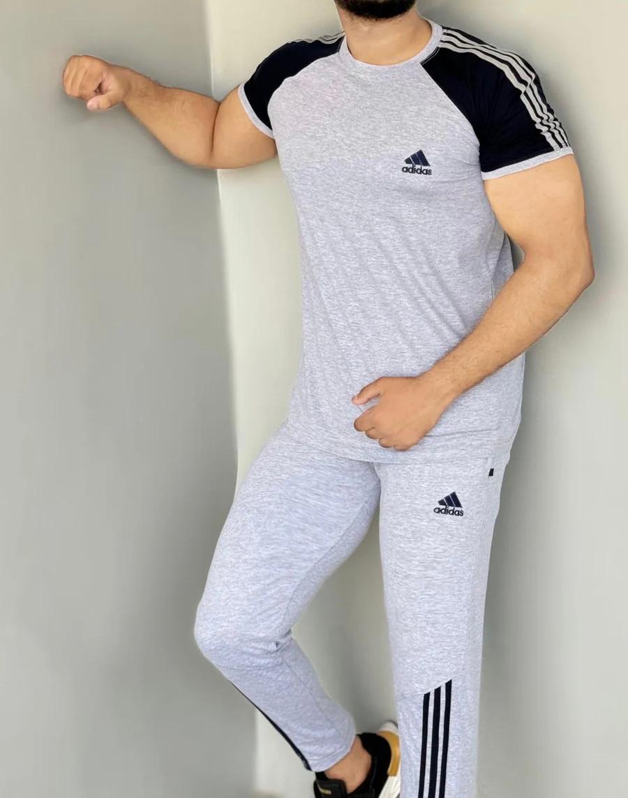 004 blue LOGO & BLUE PANEL COMFORTABLE FOR GYM WEAR COTTON TRACKSUIT - GREY