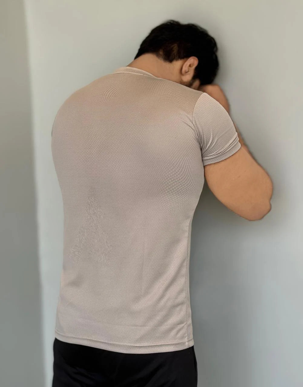 LYCRA COMFORT STYLISH HALF SLEEVES FORMAL T-SHIRT - TAN