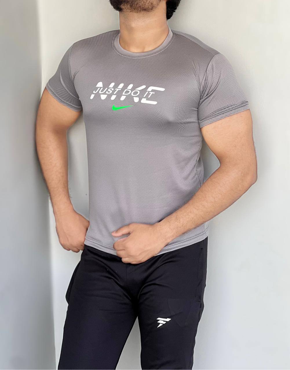 REGULAR FIT LYCRA T-SHIRT QUICK DRYING STUFF - GRAY