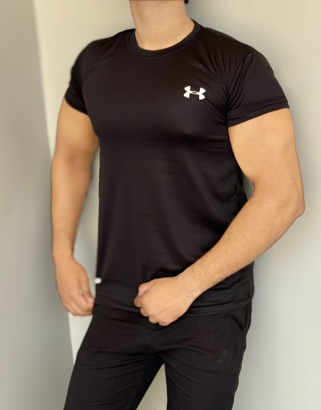 LYCRA COMFORT STYLISH HALF SLEEVES FORMAL T-SHIRT - BLACK