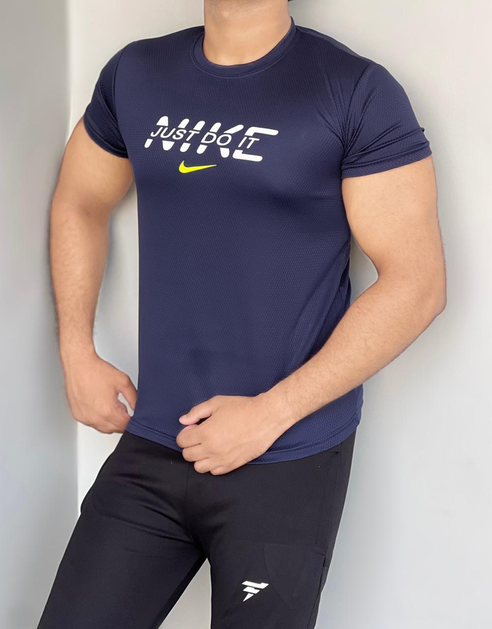 REGULAR FIT LYCRA T-SHIRT QUICK DRYING STUFF - NAVY BLUE