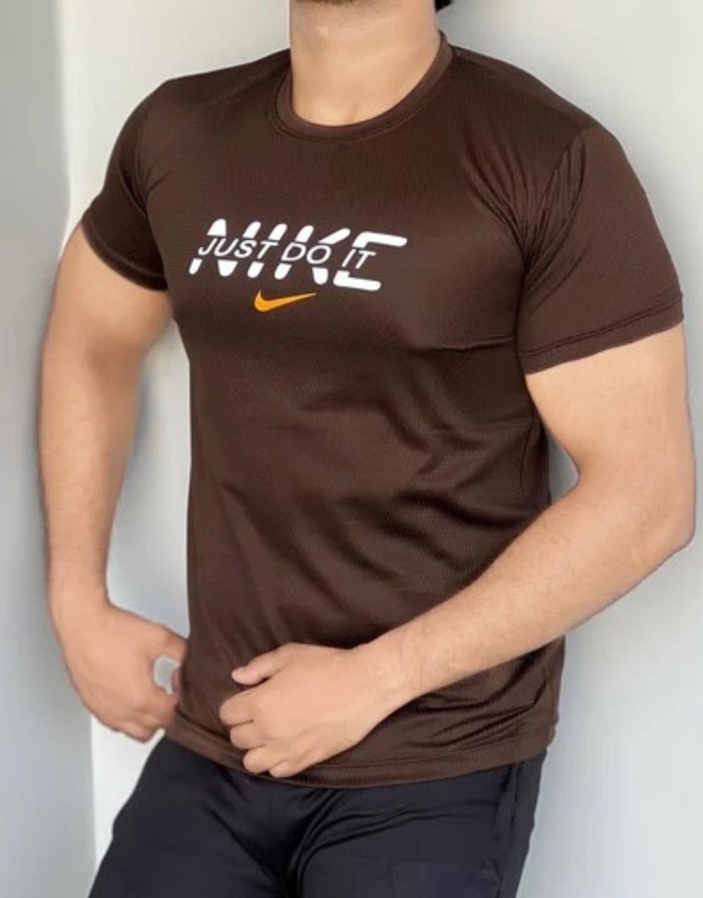 REGULAR FIT LYCRA T-SHIRT QUICK DRYING STUFF -BROWN